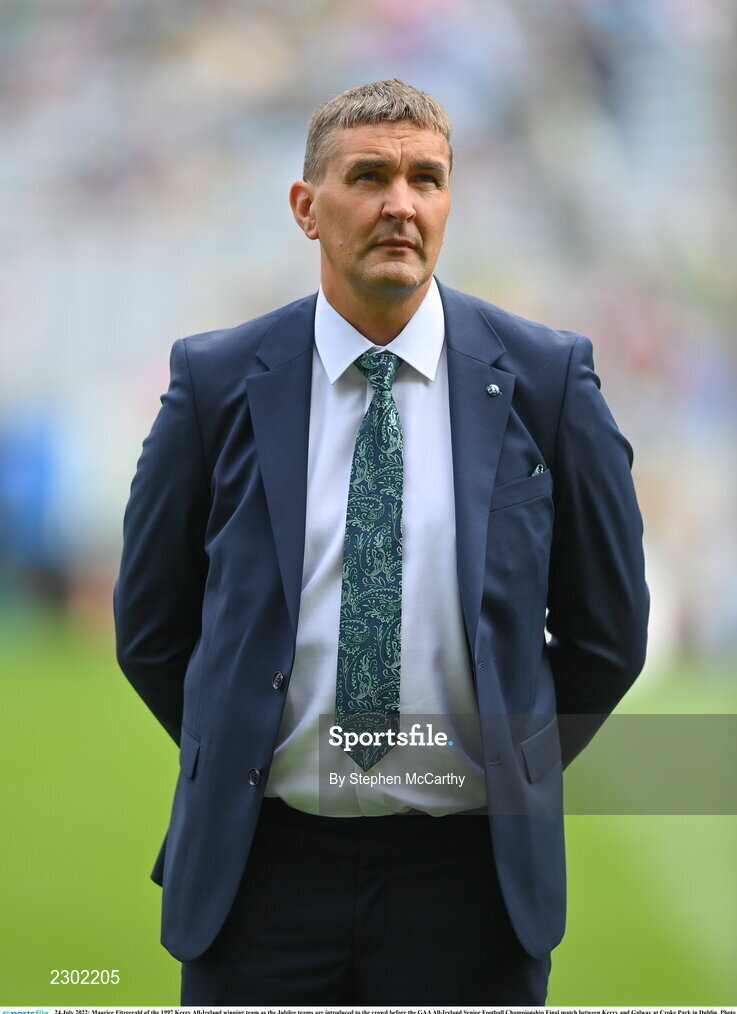 24 July 2022; Maurice Fitzgerald of the 1997 Kerry All-Ireland winning team as the Jubilee teams are introduced to the crowd before the GAA All-Ireland Senior Football Championship Final match between Kerry and Galway at Croke Park in Dublin. Photo by Stephen McCarthy/Sportsfile