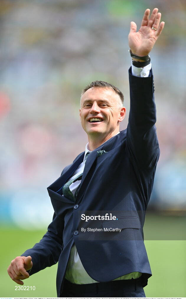24 July 2022; William Kirby of the 1997 Kerry All-Ireland winning team as the Jubilee teams are introduced to the crowd before the GAA All-Ireland Senior Football Championship Final match between Kerry and Galway at Croke Park in Dublin. Photo by Stephen McCarthy/Sportsfile