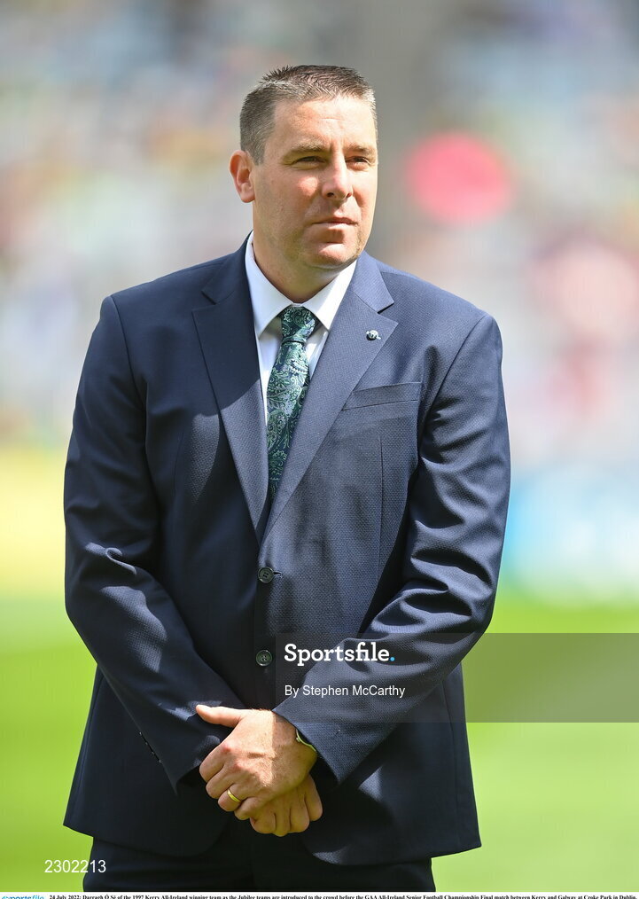 24 July 2022; Darragh Ó Sé of the 1997 Kerry All-Ireland winning team as the Jubilee teams are introduced to the crowd before the GAA All-Ireland Senior Football Championship Final match between Kerry and Galway at Croke Park in Dublin. Photo by Stephen McCarthy/Sportsfile