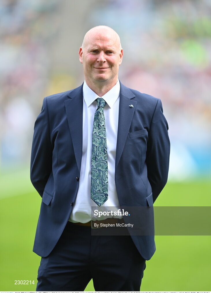 24 July 2022; Liam O'Flaherty of the 1997 Kerry All-Ireland winning team as the Jubilee teams are introduced to the crowd before the GAA All-Ireland Senior Football Championship Final match between Kerry and Galway at Croke Park in Dublin. Photo by Stephen McCarthy/Sportsfile