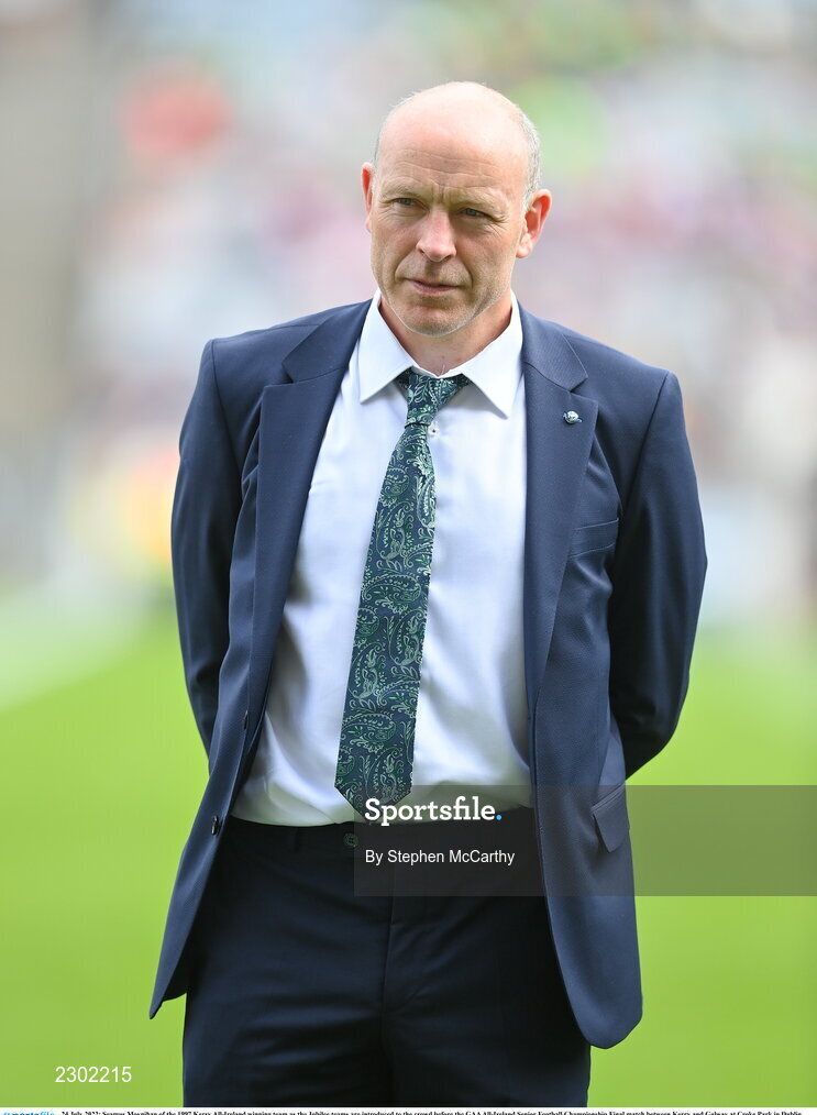 24 July 2022; Seamus Moynihan of the 1997 Kerry All-Ireland winning team as the Jubilee teams are introduced to the crowd before the GAA All-Ireland Senior Football Championship Final match between Kerry and Galway at Croke Park in Dublin. Photo by Stephen McCarthy/Sportsfile