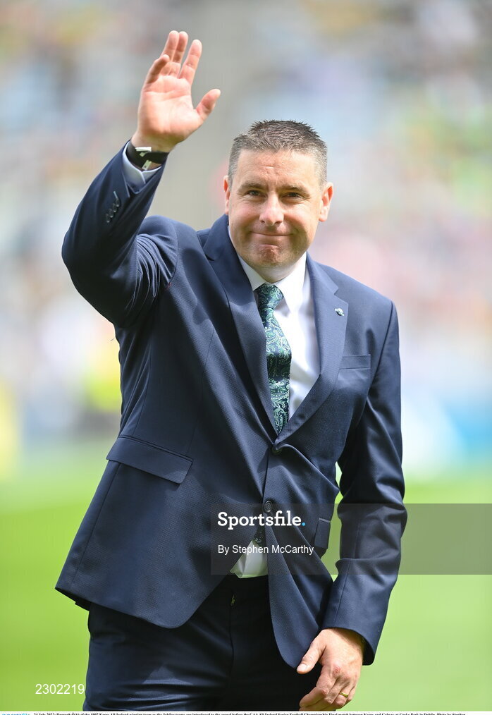 24 July 2022; Darragh Ó Sé of the 1997 Kerry All-Ireland winning team as the Jubilee teams are introduced to the crowd before the GAA All-Ireland Senior Football Championship Final match between Kerry and Galway at Croke Park in Dublin. Photo by Stephen McCarthy/Sportsfile