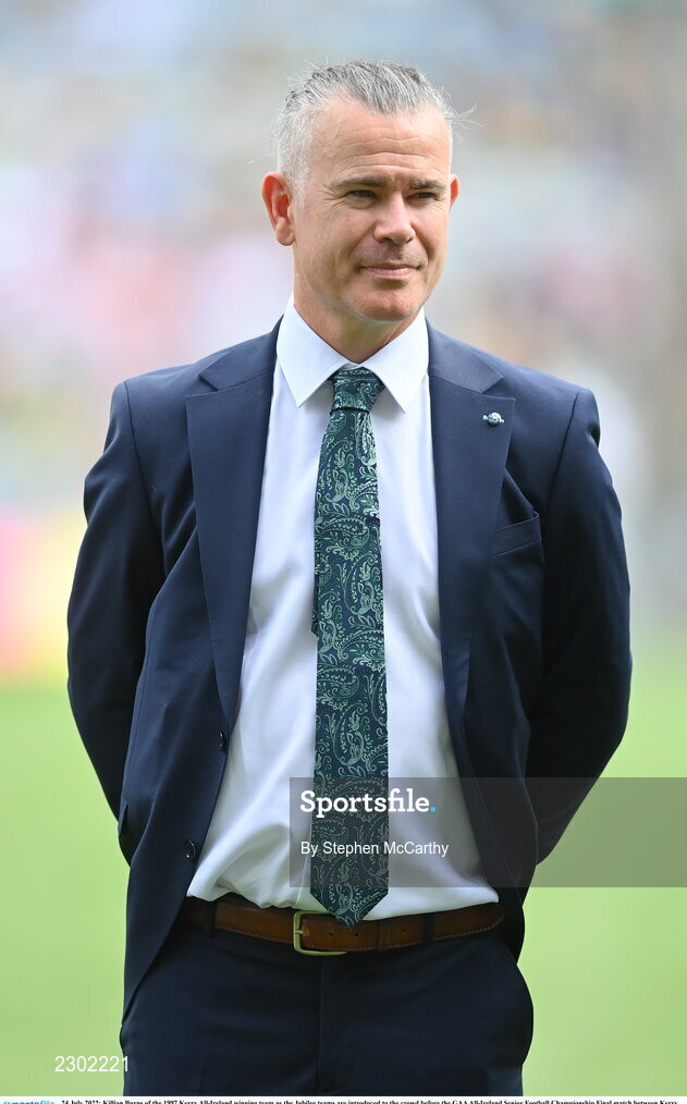 24 July 2022; Killian Burns of the 1997 Kerry All-Ireland winning team as the Jubilee teams are introduced to the crowd before the GAA All-Ireland Senior Football Championship Final match between Kerry and Galway at Croke Park in Dublin. Photo by Stephen McCarthy/Sportsfile