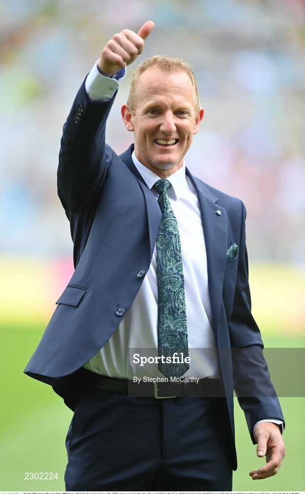24 July 2022; Liam Hassett of the 1997 Kerry All-Ireland winning team as the Jubilee teams are introduced to the crowd before the GAA All-Ireland Senior Football Championship Final match between Kerry and Galway at Croke Park in Dublin. Photo by Stephen McCarthy/Sportsfile