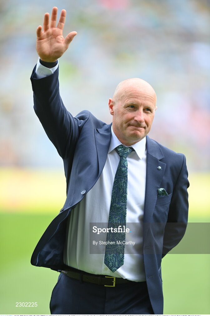 24 July 2022; Declan O'Keeffe of the 1997 Kerry All-Ireland winning team as the Jubilee teams are introduced to the crowd before the GAA All-Ireland Senior Football Championship Final match between Kerry and Galway at Croke Park in Dublin. Photo by Stephen McCarthy/Sportsfile