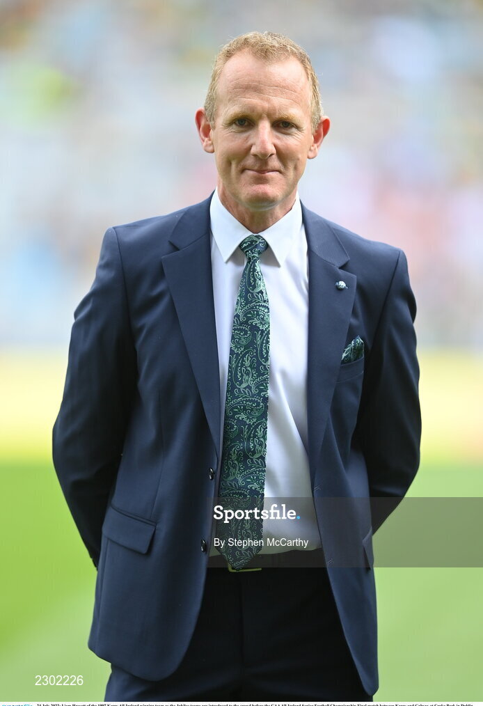 24 July 2022; Liam Hassett of the 1997 Kerry All-Ireland winning team as the Jubilee teams are introduced to the crowd before the GAA All-Ireland Senior Football Championship Final match between Kerry and Galway at Croke Park in Dublin. Photo by Stephen McCarthy/Sportsfile