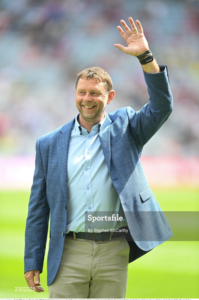 24 July 2022;  Cormac Murphy of the 1996 Meath All-Ireland winning team as the Jubilee teams are introduced to the crowd before the GAA All-Ireland Senior Football Championship Final match between Kerry and Galway at Croke Park in Dublin. Photo by Stephen McCarthy/Sportsfile