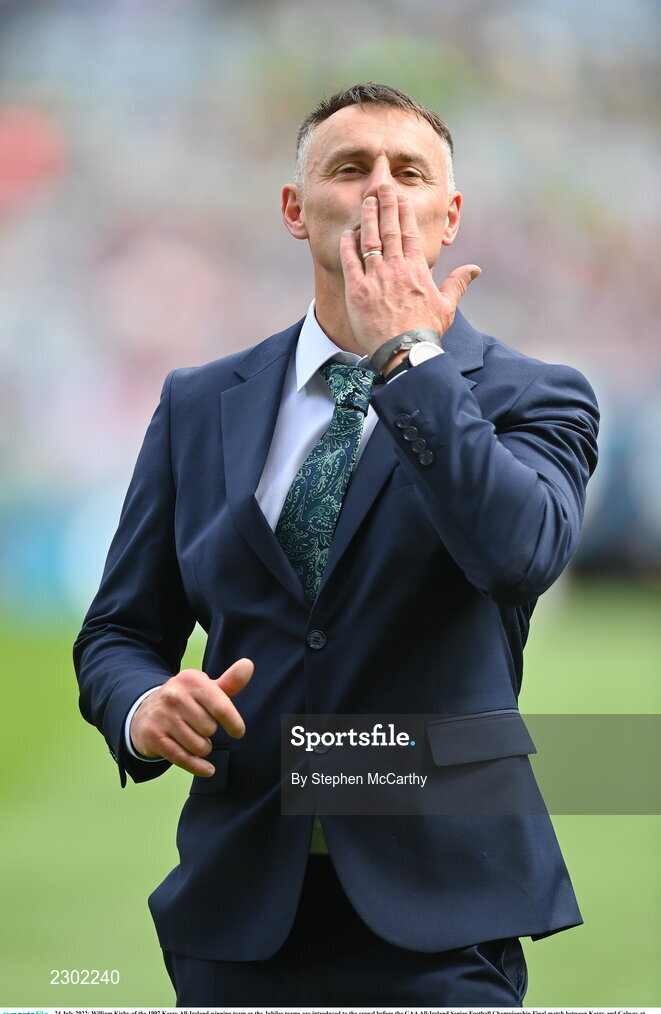 24 July 2022; William Kirby of the 1997 Kerry All-Ireland winning team as the Jubilee teams are introduced to the crowd before the GAA All-Ireland Senior Football Championship Final match between Kerry and Galway at Croke Park in Dublin. Photo by Stephen McCarthy/Sportsfile