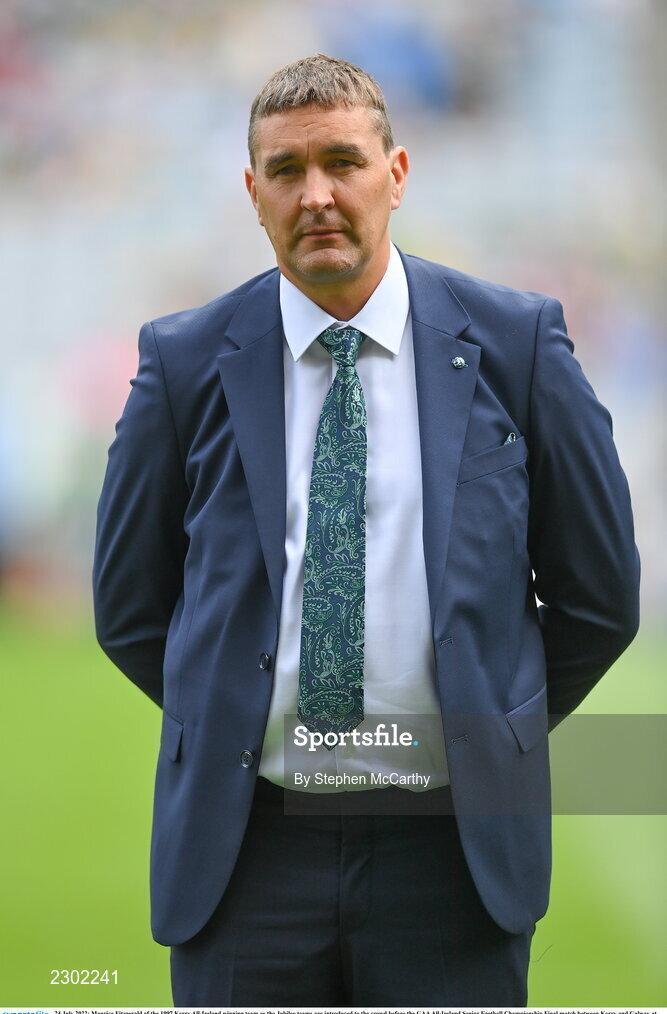 24 July 2022; Maurice Fitzgerald of the 1997 Kerry All-Ireland winning team as the Jubilee teams are introduced to the crowd before the GAA All-Ireland Senior Football Championship Final match between Kerry and Galway at Croke Park in Dublin. Photo by Stephen McCarthy/Sportsfile