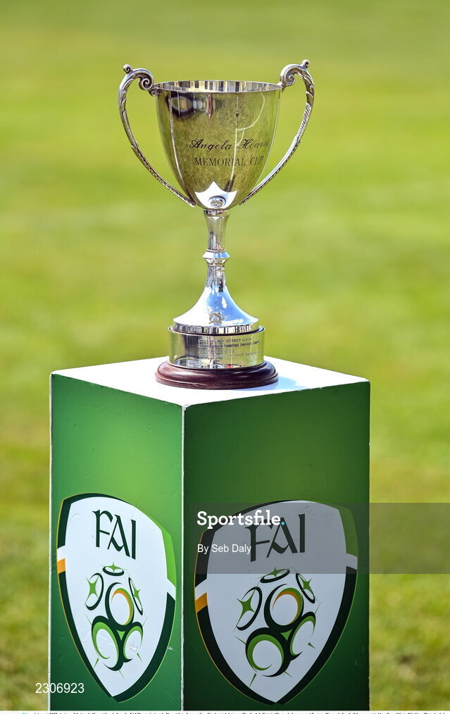 6 August 2022; A view of the Angela Hearst Cup before the FAI Women's Angela Hearst InterLeague Cup Final match between Wexford & District Women's League and Eastern Women's Football League at Arklow Town FC, in Wicklow. Photo by Seb Daly/Sportsfile