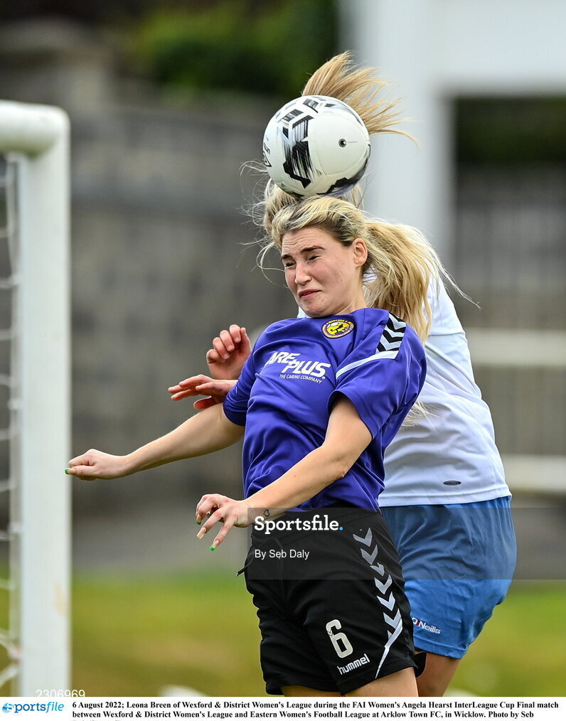 6 August 2022; Leona Breen of Wexford & District Women's League during the FAI Women's Angela Hearst InterLeague Cup Final match between Wexford & District Women's League and Eastern Women's Football League at Arklow Town FC, in Wicklow. Photo by Seb Daly/Sportsfile