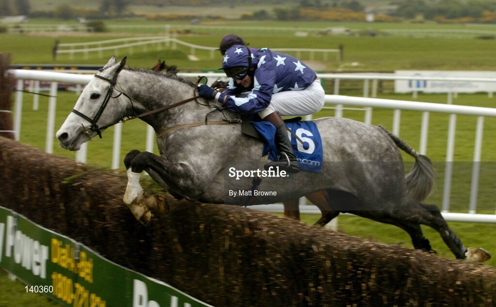 30 April 2004; Strong Resolve, with Peter Buchanan up, jumps the last during the Sharp Minds Betfair Novice Handicap Chase, Punchestown Racecourse, Co. Kildare. Picture credit; Matt Browne / SPORTSFILE