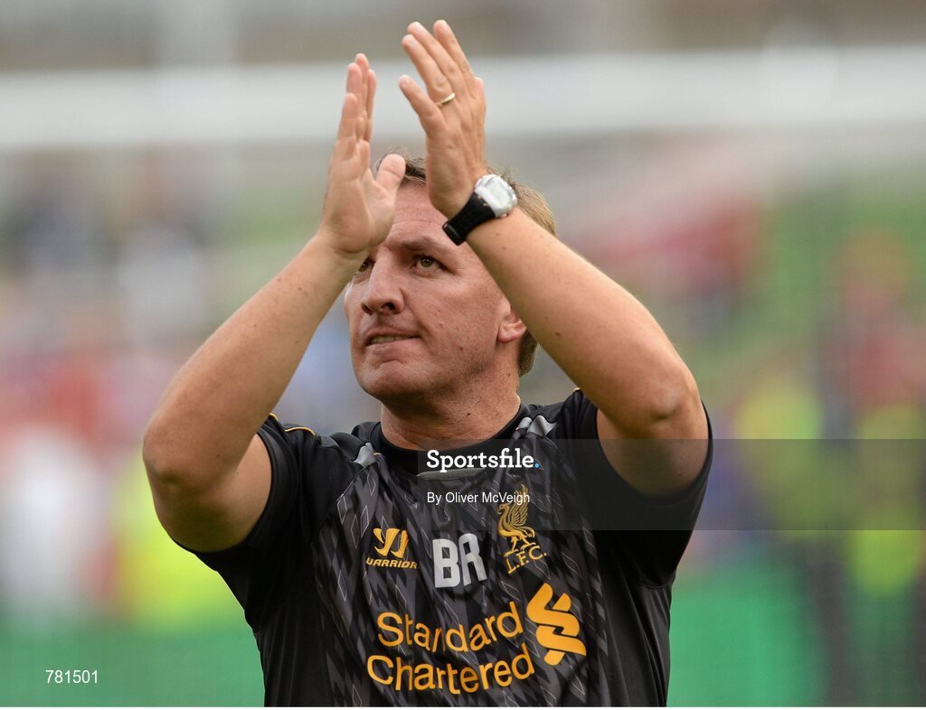 10 August 2013; Liverpool XI manager Brendan Rodgers during the game. Dublin Decider, Liverpool XI v Glasgow Celtic XI, Aviva Stadium, Lansdowne Road, Dublin. Picture credit: Oliver McVeigh / SPORTSFILE