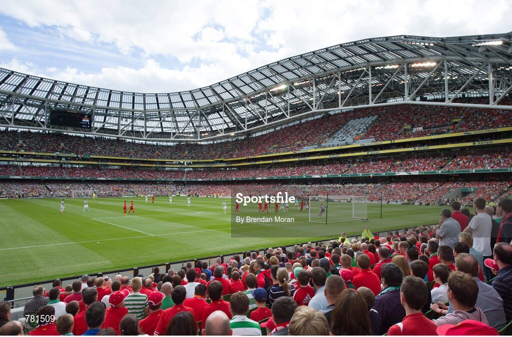 10 August 2013; A general view of the Aviva Stadium during the game between Liverpool XI and Glasgow Celtic XI. Dublin Decider, Liverpool XI v Glasgow Celtic XI, Aviva Stadium, Lansdowne Road, Dublin. Picture credit: Brendan Moran / SPORTSFILE