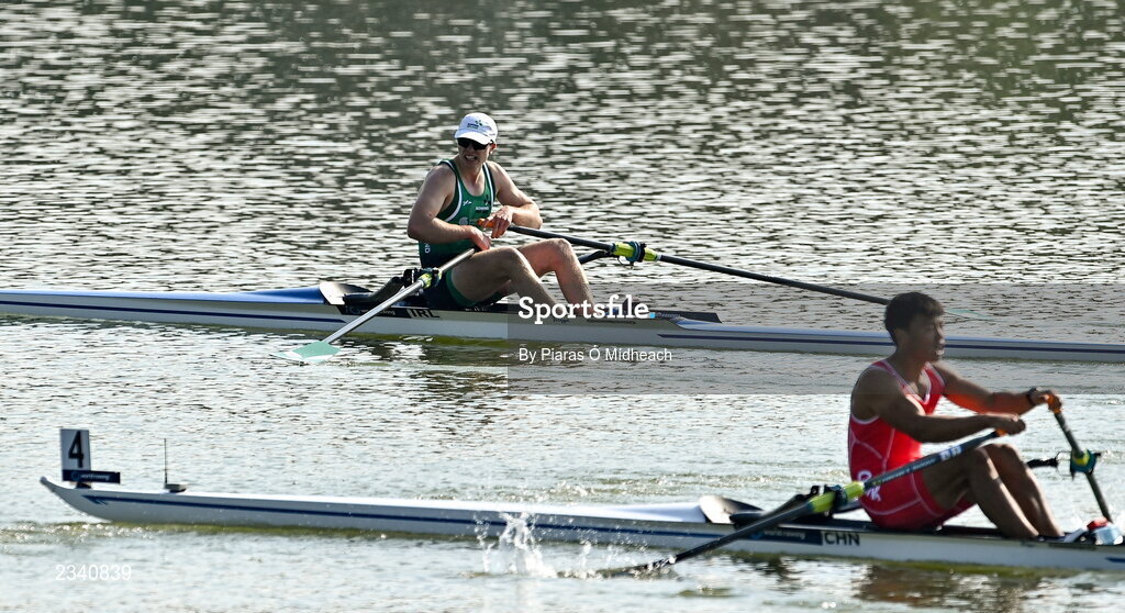 25 September 2022; Brian Colsh of Ireland after finishing third in the Men's Single Sculls Final C, in a time of 07:07.24, during day 8 of the World Rowing Championships 2022 at Racice in Czech Republic. Photo by Piaras Ó Mídheach/Sportsfile