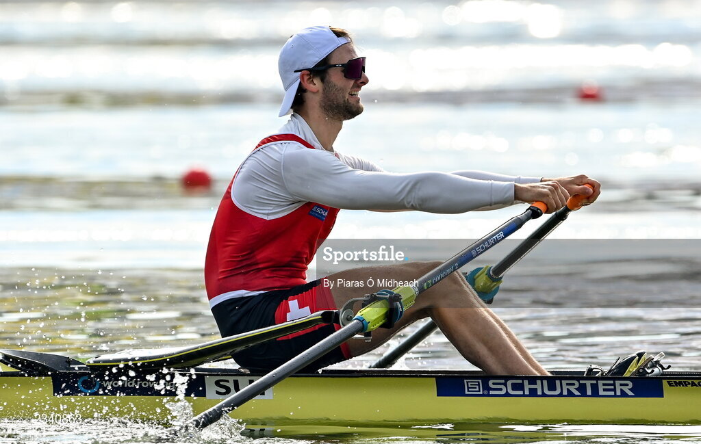 25 September 2022; Scott Baerlocher of Switzerland on his way to finishing fifth in the Men's Single Sculls Final D, in a time of 07:19.13, during day 8 of the World Rowing Championships 2022 at Racice in Czech Republic. Photo by Piaras Ó Mídheach/Sportsfile