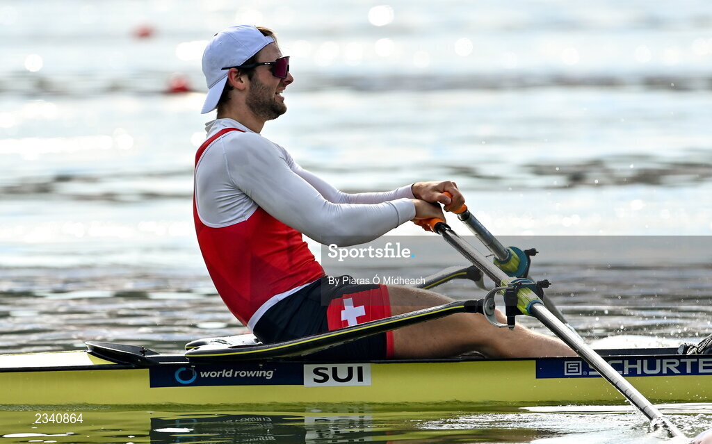 25 September 2022; Scott Baerlocher of Switzerland on his way to finishing fifth in the Men's Single Sculls Final D, in a time of 07:19.13, during day 8 of the World Rowing Championships 2022 at Racice in Czech Republic. Photo by Piaras Ó Mídheach/Sportsfile
