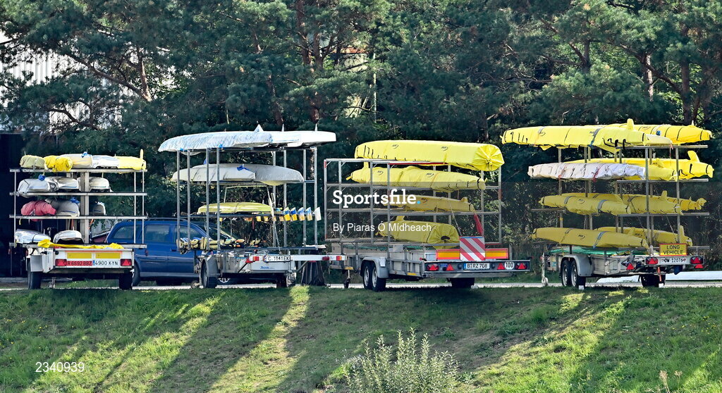 25 September 2022; Boats near the course during day 8 of the World Rowing Championships 2022 at Racice in Czech Republic. Photo by Piaras Ó Mídheach/Sportsfile