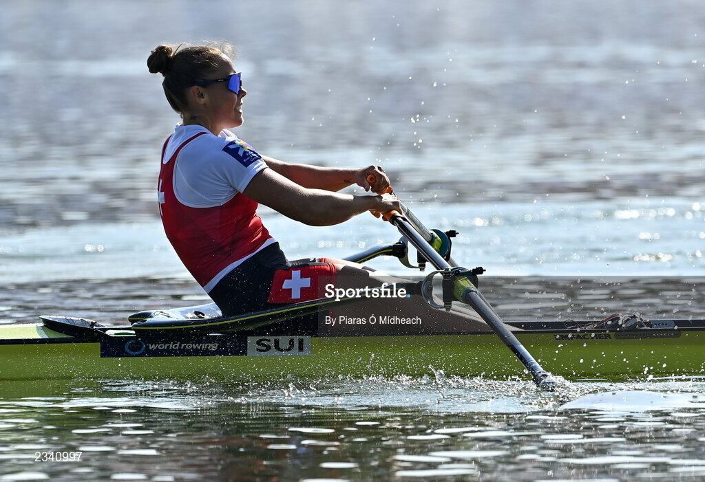 25 September 2022; Jeanine Gmelin of Switzerland on her way to finishing second in the Women's Single Sculls Final B, in a time of 07:38.29, during day 8 of the World Rowing Championships 2022 at Racice in Czech Republic. Photo by Piaras Ó Mídheach/Sportsfile