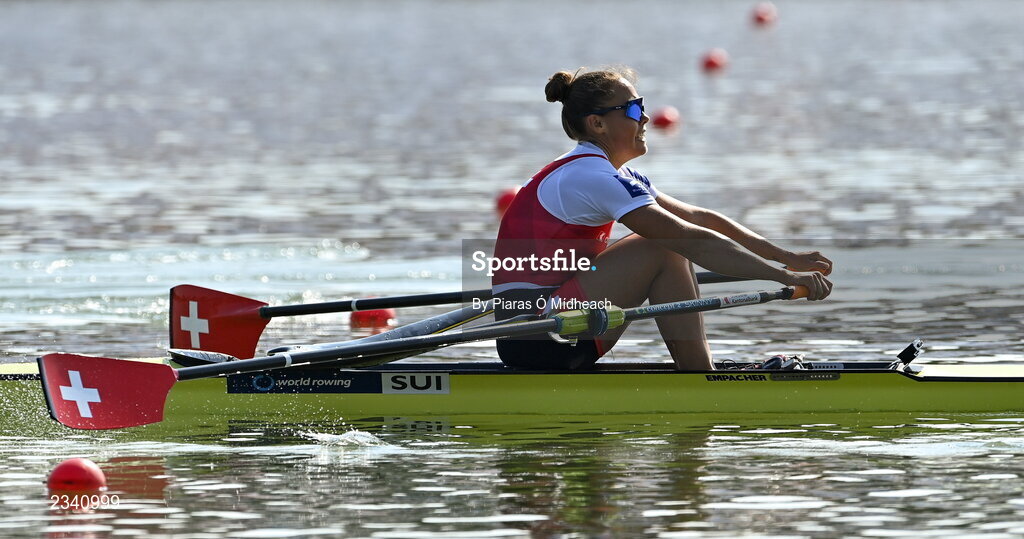 25 September 2022; Jeanine Gmelin of Switzerland on her way to finishing second in the Women's Single Sculls Final B, in a time of 07:38.29, during day 8 of the World Rowing Championships 2022 at Racice in Czech Republic. Photo by Piaras Ó Mídheach/Sportsfile