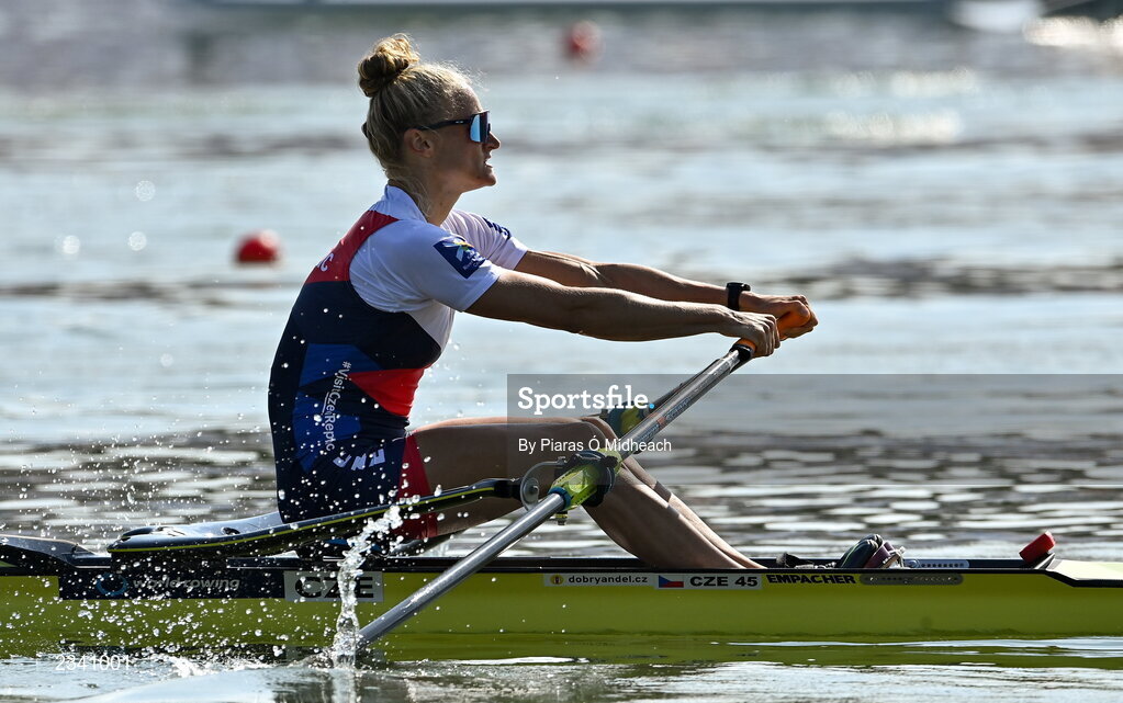 25 September 2022; Jeanine Gmelin of Czech Republic competes in the Women's Single Sculls Final B during day 8 of the World Rowing Championships 2022 at Racice in Czech Republic. Photo by Piaras Ó Mídheach/Sportsfile