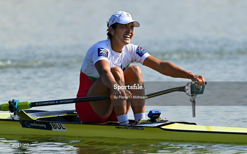 25 September 2022; Desislava Angelova of Bulgaria competes in the Women's Single Sculls Final B during day 8 of the World Rowing Championships 2022 at Racice in Czech Republic. Photo by Piaras Ó Mídheach/Sportsfile