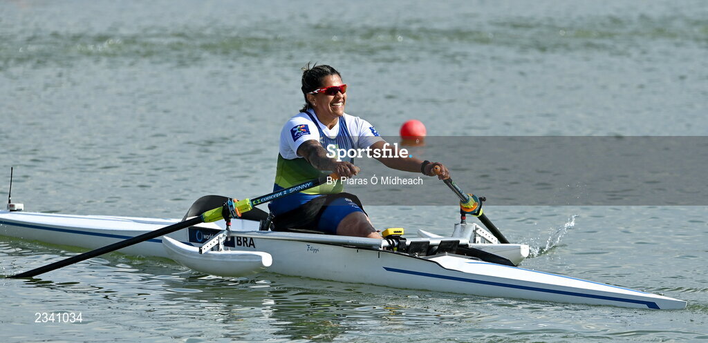 25 September 2022; Claudia Cicero Sabino of Brazil competes in the PR1 Women's Single Sculls Final A during day 8 of the World Rowing Championships 2022 at Racice in Czech Republic. Photo by Piaras Ó Mídheach/Sportsfile