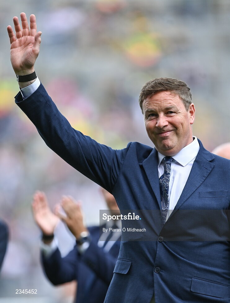 24 July 2022; Paul Bealin of the 1995 Dublin All-Ireland winning team as the Jubilee teams are introduced to the crowd before the GAA All-Ireland Senior Football Championship Final match between Kerry and Galway at Croke Park in Dublin. Photo by Piaras Ó Mídheach/Sportsfile