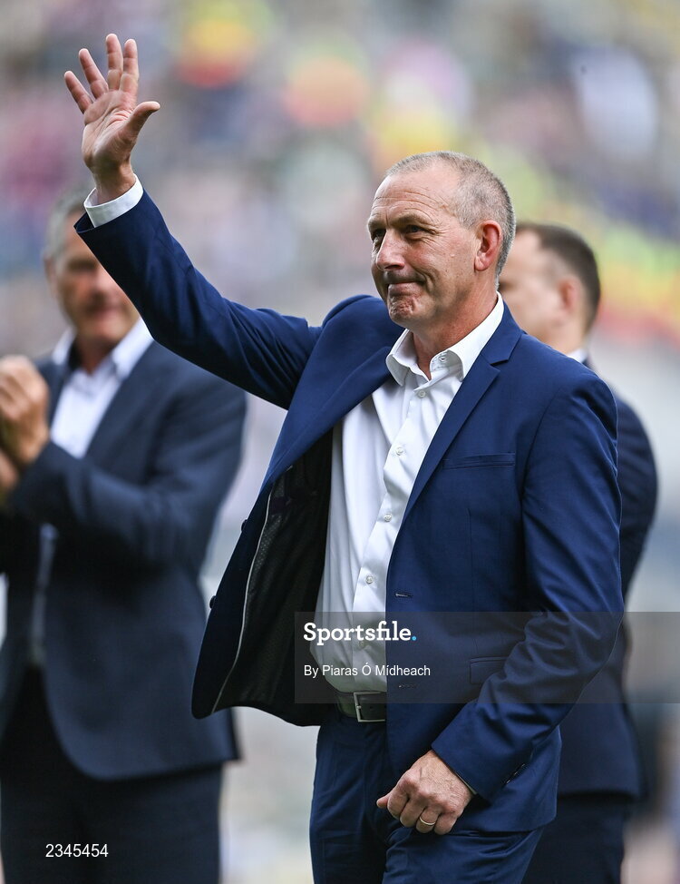 24 July 2022; Mick Deegan of the 1995 Dublin All-Ireland winning team as the Jubilee teams are introduced to the crowd before the GAA All-Ireland Senior Football Championship Final match between Kerry and Galway at Croke Park in Dublin. Photo by Piaras Ó Mídheach/Sportsfile