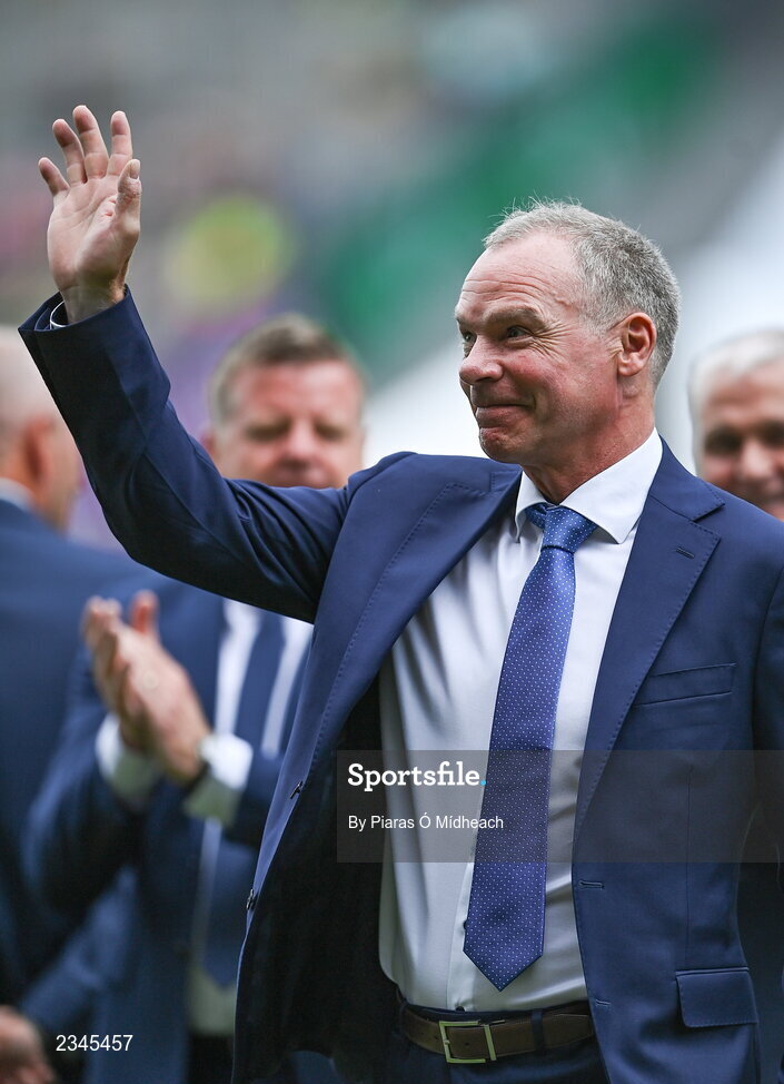 24 July 2022; John O’Callaghan of the 1995 Dublin All-Ireland winning team as the Jubilee teams are introduced to the crowd before the GAA All-Ireland Senior Football Championship Final match between Kerry and Galway at Croke Park in Dublin. Photo by Piaras Ó Mídheach/Sportsfile