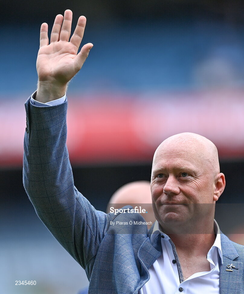24 July 2022; Robbie Boyle of the 1995 Dublin All-Ireland winning team as the Jubilee teams are introduced to the crowd before the GAA All-Ireland Senior Football Championship Final match between Kerry and Galway at Croke Park in Dublin. Photo by Piaras Ó Mídheach/Sportsfile