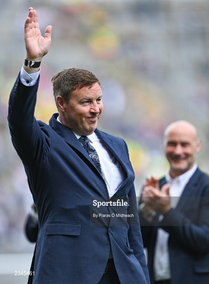 24 July 2022; Paul Bealin of the 1995 Dublin All-Ireland winning team as the Jubilee teams are introduced to the crowd before the GAA All-Ireland Senior Football Championship Final match between Kerry and Galway at Croke Park in Dublin. Photo by Piaras Ó Mídheach/Sportsfile