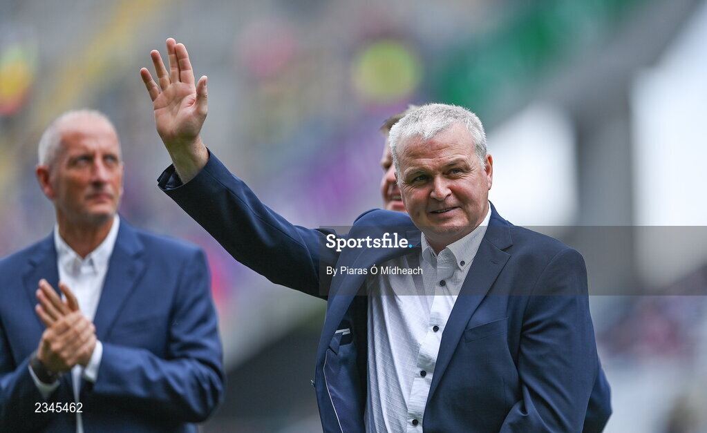 24 July 2022; Brian Barnes of the 1995 Dublin All-Ireland winning team as the Jubilee teams are introduced to the crowd before the GAA All-Ireland Senior Football Championship Final match between Kerry and Galway at Croke Park in Dublin. Photo by Piaras Ó Mídheach/Sportsfile