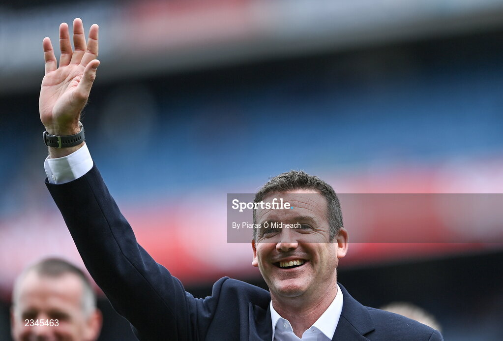 24 July 2022; Dave Martin of the 1995 Dublin All-Ireland winning team as the Jubilee teams are introduced to the crowd before the GAA All-Ireland Senior Football Championship Final match between Kerry and Galway at Croke Park in Dublin. Photo by Piaras Ó Mídheach/Sportsfile