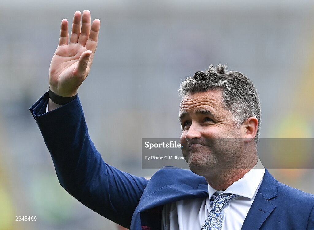 24 July 2022; Enda Sheehy of the 1995 Dublin All-Ireland winning team as the Jubilee teams are introduced to the crowd before the GAA All-Ireland Senior Football Championship Final match between Kerry and Galway at Croke Park in Dublin. Photo by Piaras Ó Mídheach/Sportsfile