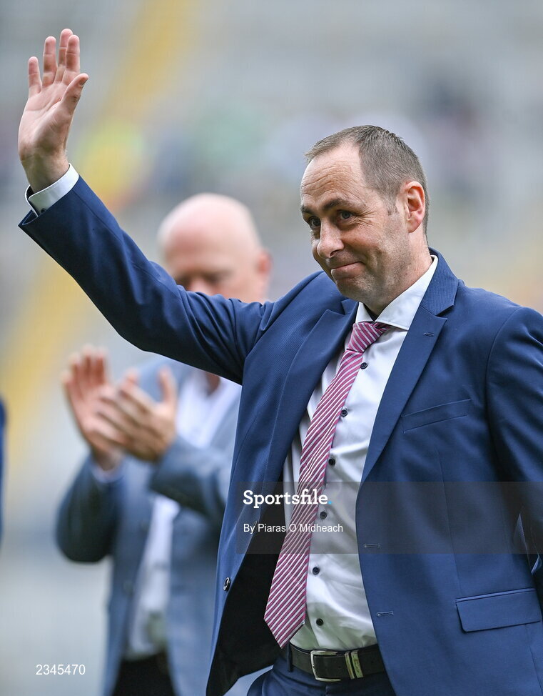 24 July 2022; Brian Whelan of the 1995 Dublin All-Ireland winning team as the Jubilee teams are introduced to the crowd before the GAA All-Ireland Senior Football Championship Final match between Kerry and Galway at Croke Park in Dublin. Photo by Piaras Ó Mídheach/Sportsfile