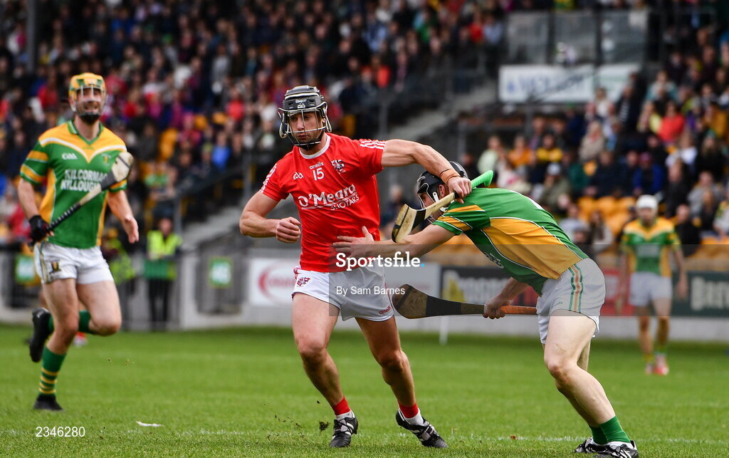 2 October 2022; Jason Sampson of Shinrone in action against Thomas Spain of Kilcormac - Killoughey during the Offaly County Senior Hurling Championship Final match between Kilcormac-Killoughey and Shinrone at O'Connor Park in Tullamore, Offaly. Photo by Sam Barnes/Sportsfile
