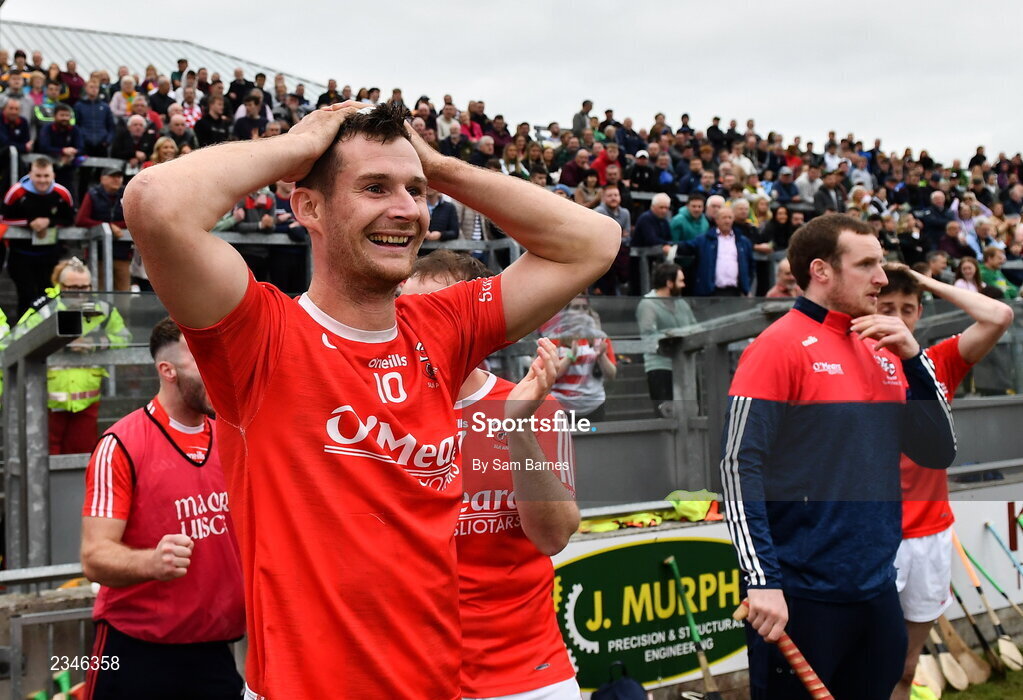 2 October 2022; Sean Cleary of Shinrone celebrates watches on during the final moments of the Offaly County Senior Hurling Championship Final match between Kilcormac-Killoughey and Shinrone at O'Connor Park in Tullamore, Offaly. Photo by Sam Barnes/Sportsfile