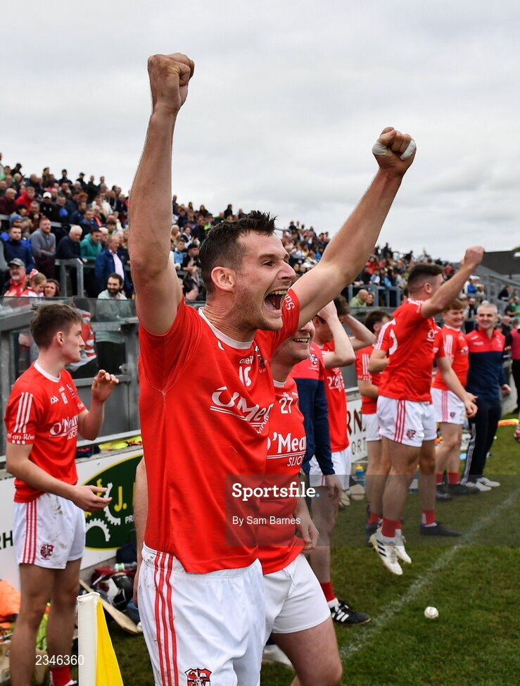 2 October 2022; Sean Cleary of Shinrone celebrates at the final whistle during the Offaly County Senior Hurling Championship Final match between Kilcormac-Killoughey and Shinrone at O'Connor Park in Tullamore, Offaly. Photo by Sam Barnes/Sportsfile