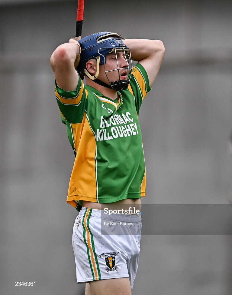 2 October 2022; Cathal Kiely of Kilcormac - Killoughey reacts to a missed chance during the Offaly County Senior Hurling Championship Final match between Kilcormac-Killoughey and Shinrone at O'Connor Park in Tullamore, Offaly. Photo by Sam Barnes/Sportsfile