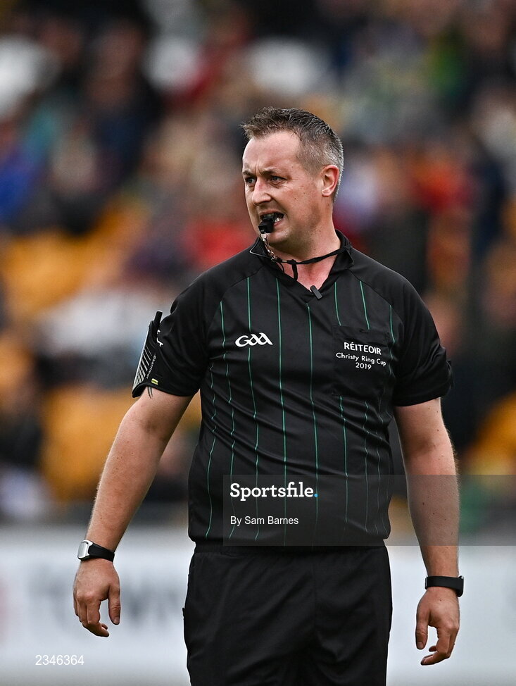 2 October 2022; Referee Shane Guinan during the Offaly County Senior Hurling Championship Final match between Kilcormac-Killoughey and Shinrone at O'Connor Park in Tullamore, Offaly. Photo by Sam Barnes/Sportsfile