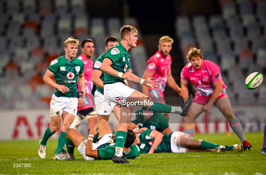 5 October 2022; Jake Flannery of Emerging Ireland makes a kick during the Toyota Challenge match between Airlink Pumas and Emerging Ireland at Toyota Stadium in Bloemfontein, South Africa. Photo by Johan Pretorius/Sportsfile