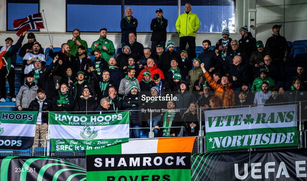 6 October 2022; Shamrock Rovers supporters during the UEFA Europa Conference League group F match between Molde and Shamrock Rovers at Aker Stadion in Molde, Norway. Photo by Marius Simensen/Sportsfile