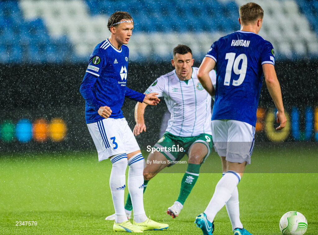 6 October 2022; Birk Risa of Molde during the UEFA Europa Conference League group F match between Molde and Shamrock Rovers at Aker Stadion in Molde, Norway. Photo by Marius Simensen/Sportsfile