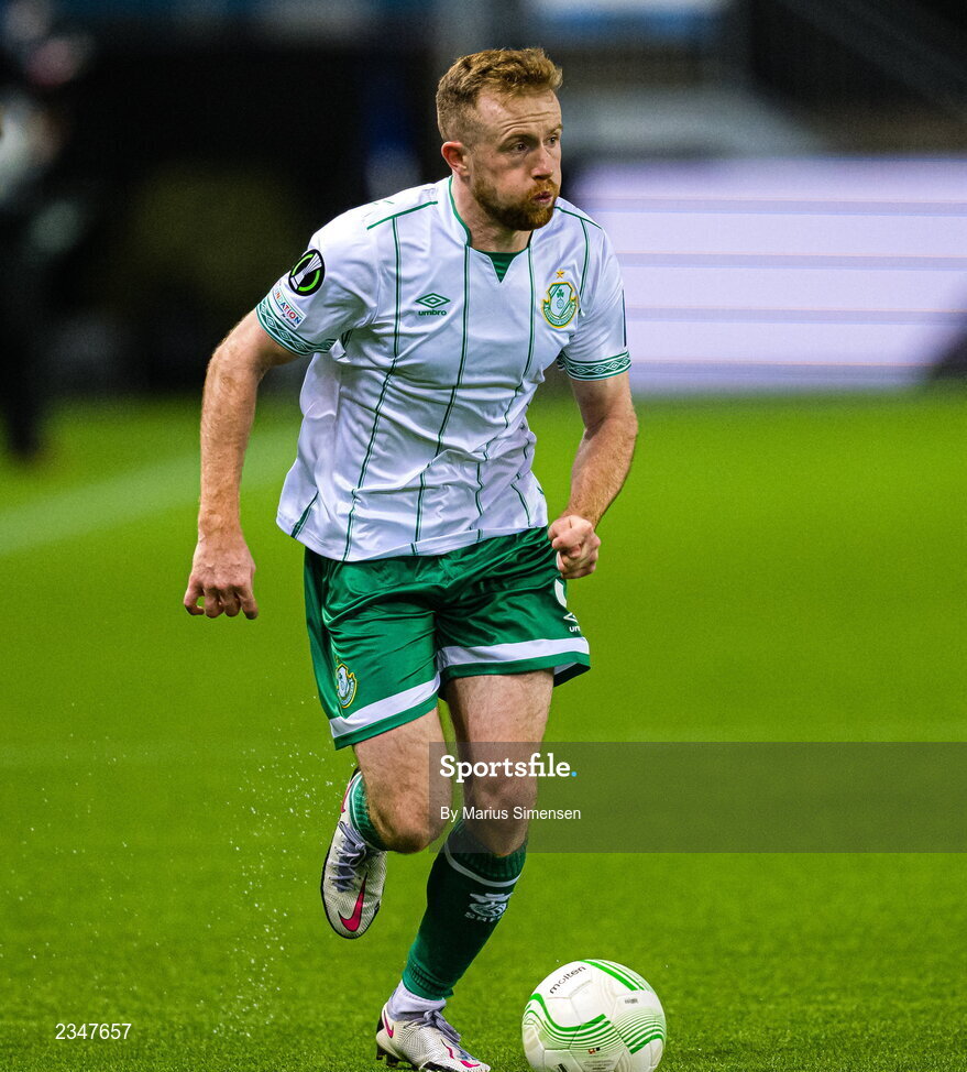 6 October 2022; Sean Hoare of Shamrock Rovers during the UEFA Europa Conference League group F match between Molde and Shamrock Rovers at Aker Stadion in Molde, Norway. Photo by Marius Simensen/Sportsfile