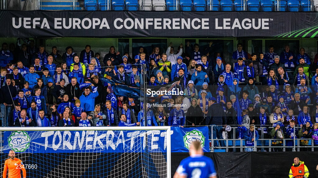 6 October 2022; Molde supporters during the UEFA Europa Conference League group F match between Molde and Shamrock Rovers at Aker Stadion in Molde, Norway. Photo by Marius Simensen/Sportsfile