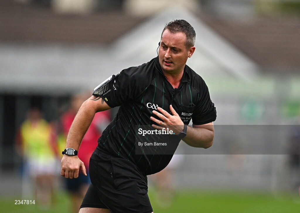 2 October 2022; Referee Shane Guinan during the Offaly County Senior Hurling Championship Final match between Kilcormac-Killoughey and Shinrone at O'Connor Park in Tullamore, Offaly. Photo by Sam Barnes/Sportsfile