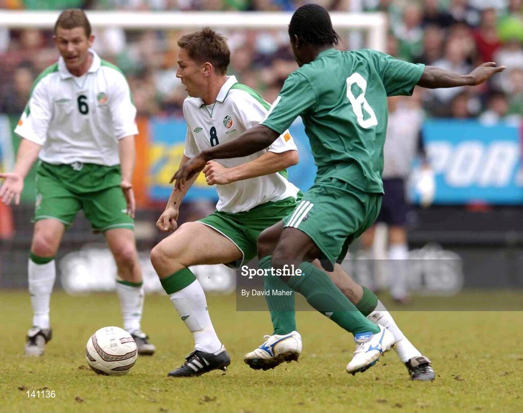 29 May 2004; Matt Holland, Republic of Ireland, in action aganist Christian Obodo, Nigeria. Unity Cup, Republic of Ireland v Nigeria, The Valley, London. Picture credit; David Maher / SPORTSFILE