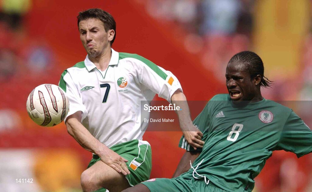 29 May 2004; Liam Miller, Republic of Ireland, in action against Christian Obodo, Nigeria. Unity Cup, Republic of Ireland v Nigeria, The Valley, London. Picture credit; David Maher / SPORTSFILE