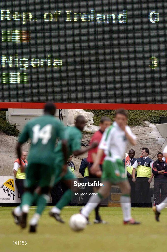 29 May 2004; The scoreboard showing the score during the game. Unity Cup, Republic of Ireland v Nigeria, The Valley, London. Picture credit; David Maher / SPORTSFILE